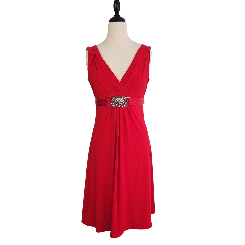 VTG‎ Y2K Red Empire Waist Babydoll Cocktail Dress 10 Rhinestone Bow Romance